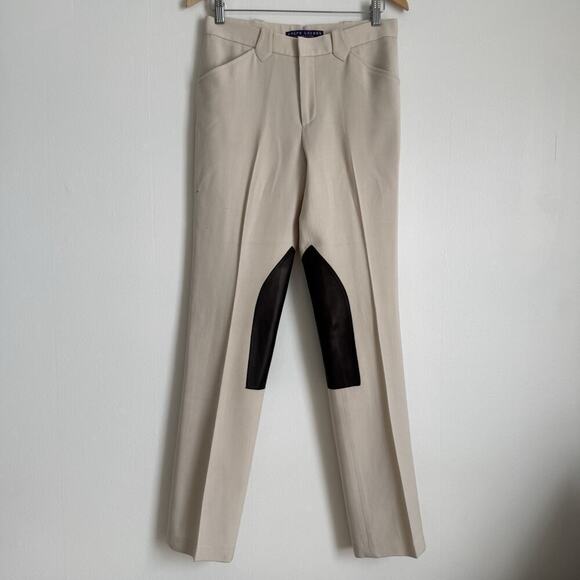 Ralph Lauren Purple Label Pants - RALPH LAUREN PURPLE LABEL Equestrian Riding Pants Cream Wool Brown Knee Patch 6